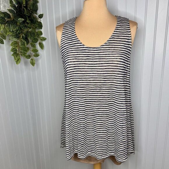 Anthropology W5 Sz L Striped Sleeveless Tank Top Blue Zip Back Knit Hi-Low Tunic - Picture 4 of 13